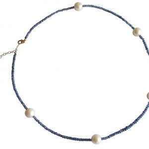 Gemshine - Damen - Halskette - Vergoldet - Saphir - Blau - Perle - Weiß - 45 cm