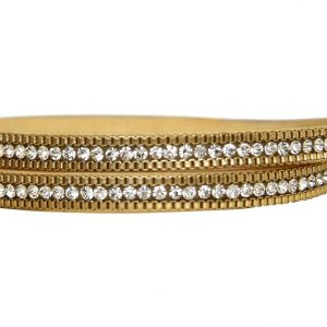 GEMSHINE Wickelarmband mit Leder, Kette und Strass, Silber, hochwertig vergoldet oder rose. Made in Madrid / Spain. Qualitätsvoller Schmuck im edlen Etui., Metall Farbe:Silber vergoldet