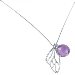 Gemshine - Damen -  Halskette - Anhänger - 925 Silber - Schmetterling Flügel - Amethyst - Violett - Lila - 45 cm