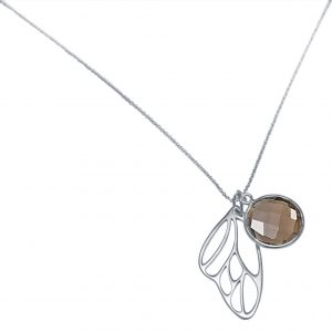 Gemshine - Damen -  Halskette - Anhänger - 925 Silber - Schmetterling Flügel - Rauchquarz - Braun - 45 cm