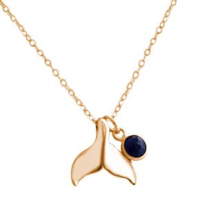 GEMSHINE Maritim Nautics Halskette mit Walflosse. Walfisch Flosse aus 925 Silber, vergoldet oder rose im Navy Stil mit blauem Saphir - Made in Madrid, Spanien, Metall Farbe:Silber vergoldet