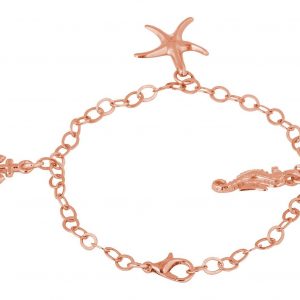 GEMSHINE Maritim Nautics Armband mit Seepferd, Seestern und Anker Charms aus 925 Silber, hochwertig vergoldet oder rose im Navy Stil - Made in Madrid, Spanien, Metall Farbe:Silber rose vergoldet