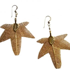Gemshine - Damen - Ohrringe - Vergoldet - Blatt - Ahorn - Natur - 6,5 cm