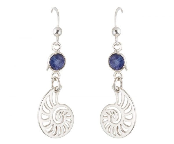 GEMSHINE Maritim Nautics Ohrringe mit Nautilus Muschel Ohrhänger in 925 Silber, hochwertig vergoldet oder rose Navy Stil mit blauen Saphiren - Made in Madrid, Spain – Bild 3