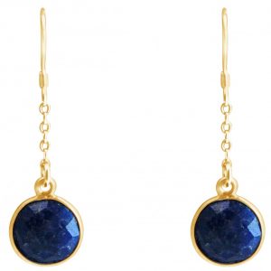 GEMSHINE Damenohrringe aus hochwertig vergoldetem 925 Silber. 3,5 cm Yoga Ohrhänger mit Saphiren hervorragender Qualität. Made in Madrid / Spanien. Im eleganten Schmucketui mit Geschenkverpackung