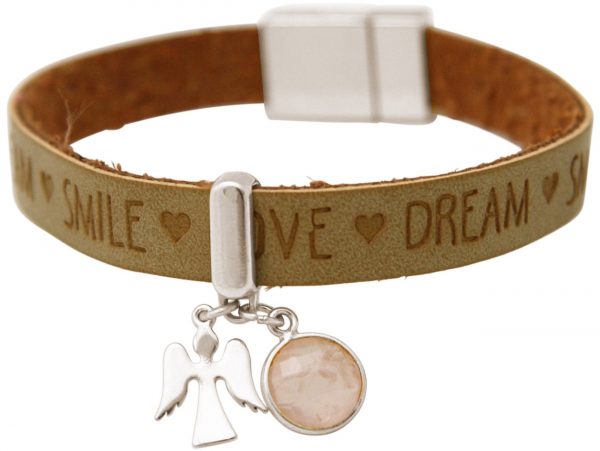 Gemshine - Damen - Armband - Schutz Engel - 925 Silber - WISHES - Braun - Sand - Rosa - Rosenquarz - Magnetverschluss – Bild 4
