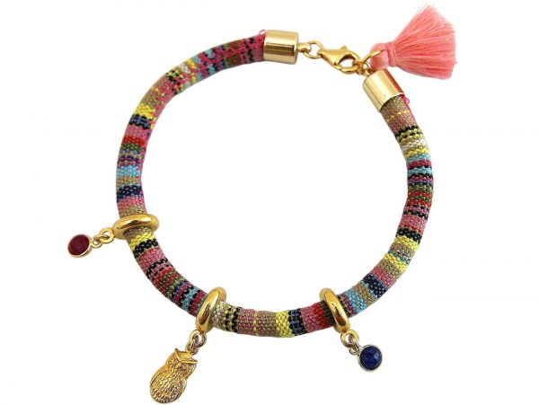 Gemshine - Damen - Armband - Vergoldet - AZTEC - Uhu -  Eule - Rubin - Rot - Saphir - Blau – Bild 4