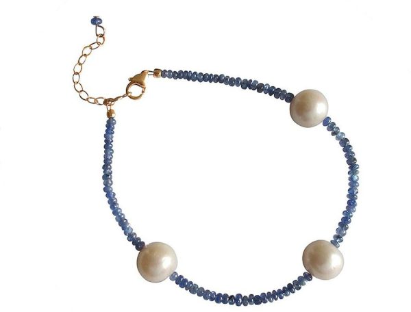 Gemshine - Damen - Armband - Vergoldet - Saphir - Blau - Perle - Weiß – Bild 3