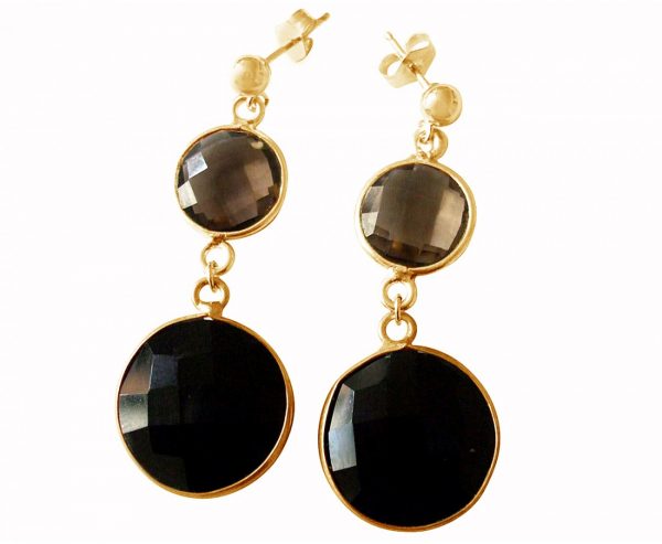 Gemshine - Damen - Ohrringe - 925 Silber - Vergoldet - Onyx - Rauchquarz - Schwarz - Braun - 4 cm – Bild 4