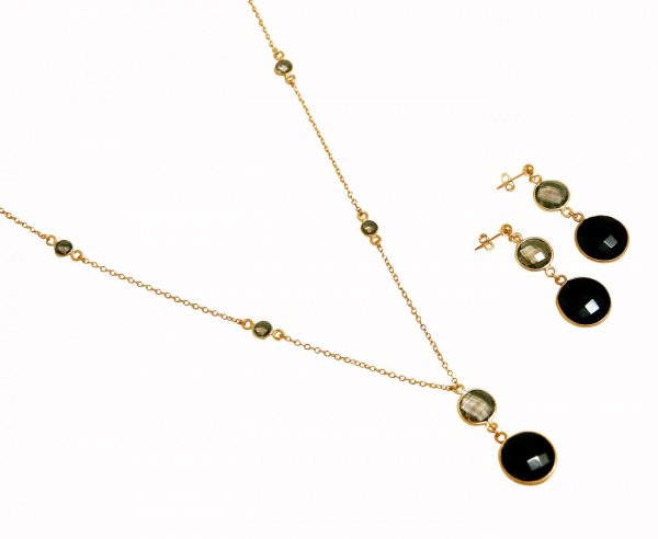 Gemshine - Damen - Ohrringe - 925 Silber - Vergoldet - Onyx - Rauchquarz - Schwarz - Braun - 4 cm – Bild 5