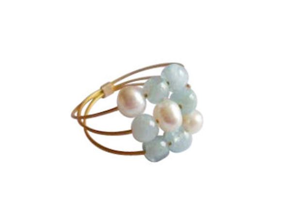 Gemshine - Damen - Ring - Vergoldet - Aquamarin - Perlen - Blau - Weiß, Ringgröße:50 (15.9) – Bild 4