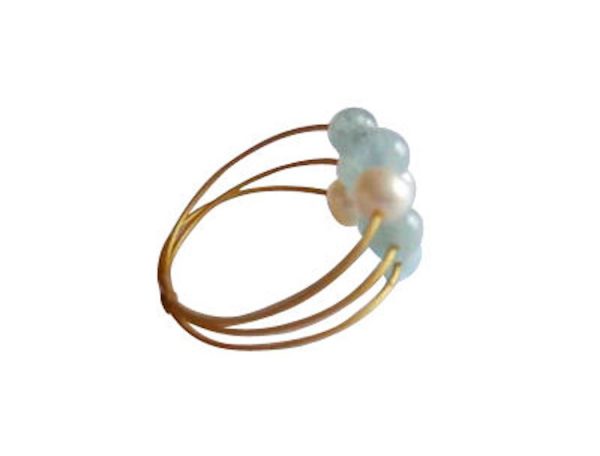 Gemshine - Damen - Ring - Vergoldet - Aquamarin - Perlen - Blau - Weiß, Ringgröße:54 (17.2) – Bild 5