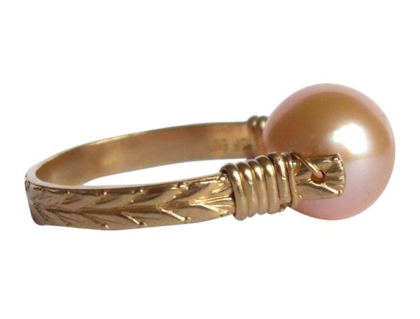 Gemshine - Damen - Ring - Spannring - Vergoldet - Zuchtperle - Lachs - Rose - 8mm, Ringgröße:56 (17.8) – Bild 5
