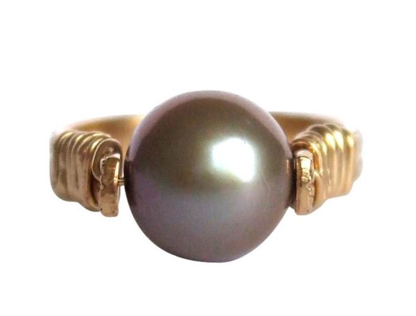 Gemshine - Damen - Ring - Spannring - Vergoldet - Zuchtperle - Tahiti - Grau - 8mm – Bild 4