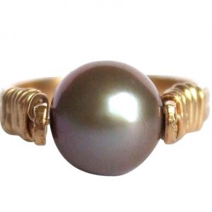 Gemshine - Damen - Ring - Spannring - Vergoldet - Zuchtperle - Tahiti - Grau - 8mm, Ringgröße:58 (18.5)