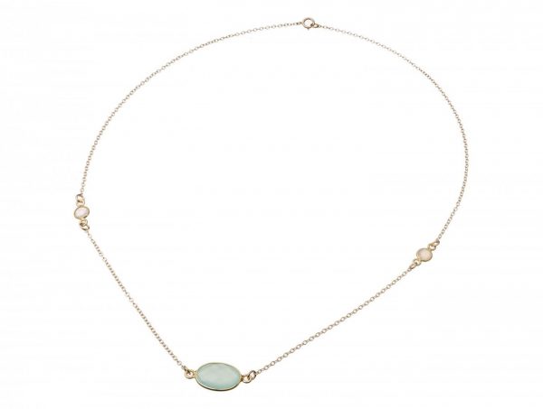 Gemshine - Damen - Halskette - 925 Silber Vergoldet - Chalcedon - Mondstein - Meeresgrün - Weiss - 45 cm – Bild 5