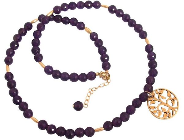 Gemshine - Damen - Halskette - Anhänger - Amethyst - 925 Silber - Vergoldet - Lebensbaum - Violett - 45 cm – Bild 5