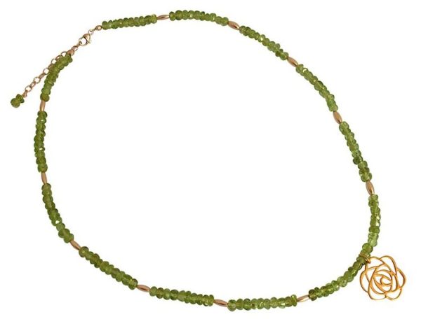 Gemshine - Damen - Halskette - Anhänger - Peridot - 925 Silber - Vergoldet - Blume Art-Deco - Grün - 45 cm – Bild 4