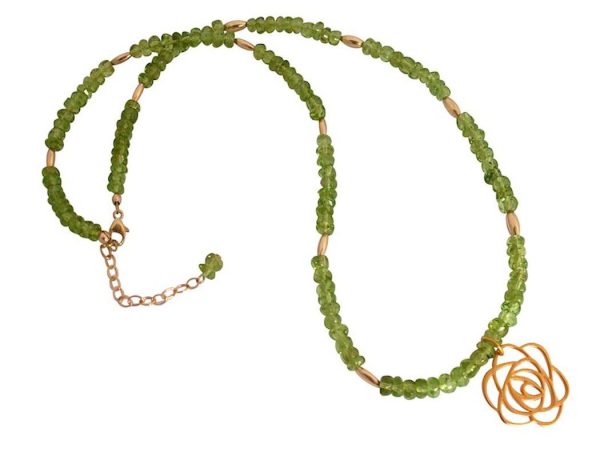 Gemshine - Damen - Halskette - Anhänger - Peridot - 925 Silber - Vergoldet - Blume Art-Deco - Grün - 45 cm – Bild 5