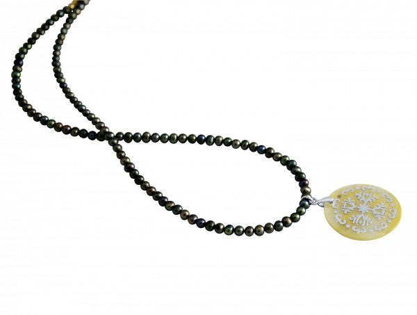 Gemshine - Damen - Halskette - Anhänger - Medaillon - Perlen - Perlmutt - 925 Silber - Grau - Tahiti - 3 cm – Bild 5