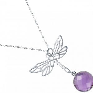 Gemshine - Damen -  Halskette - Anhänger - 925 Silber - LIBELLE - Amethyst - Lila - Violett - 45 cm