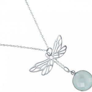 Gemshine - Damen -  Halskette - Anhänger - 925 Silber - LIBELLE - Chalzedon - Meeresgrün - 45 cm