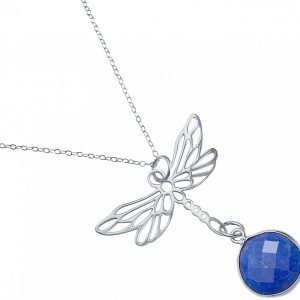 Gemshine - Damen -  Halskette - Anhänger - 925 Silber - LIBELLE - Saphir - Blau - 45 cm