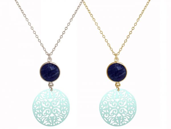 GEMSHINE Halskette mit Mandala und blauem Saphir. Anhänger aus Silber, vergoldet oder rose an 45cm Kette. Made in Madrid / Spanien. Im edlen Geschenketui geliefert. – Bild 5