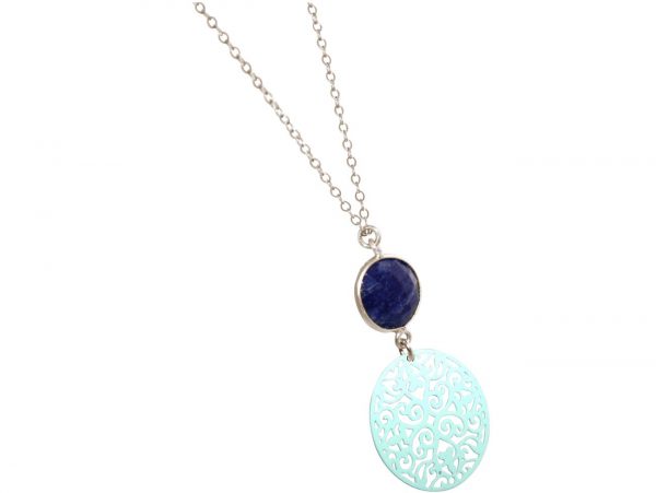 GEMSHINE Halskette mit Mandala und blauem Saphir. Anhänger aus Silber, vergoldet oder rose an 45cm Kette. Made in Madrid / Spanien. Im edlen Geschenketui geliefert. – Bild 4