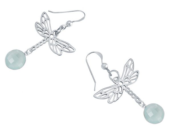 Gemshine - Damen -  Ohrringe - 925 Silber - LIBELLE - Chalcedon - Meeresgrün - 4 cm – Bild 4