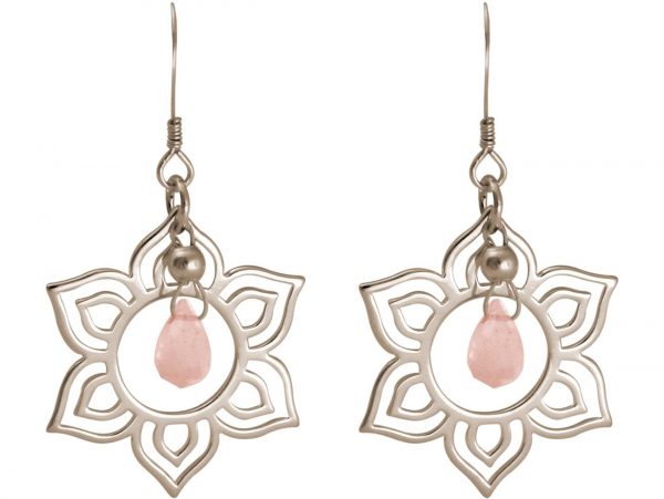 GEMSHINE Damenohrringe aus 925 Silber mit YOGA Mandala Lotusblumen und Rosenquarzen hervorragender Qualität. Made in Madrid / Spanien. Im eleganten Schmucketui mit Geschenkverpackung geliefert. – Bild 4