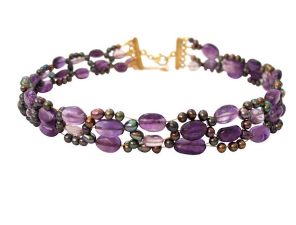 Gemshine - Damen - Halskette - Collier - Amethyst - Perlen - Vergoldet - Violett - Lila – Bild 3