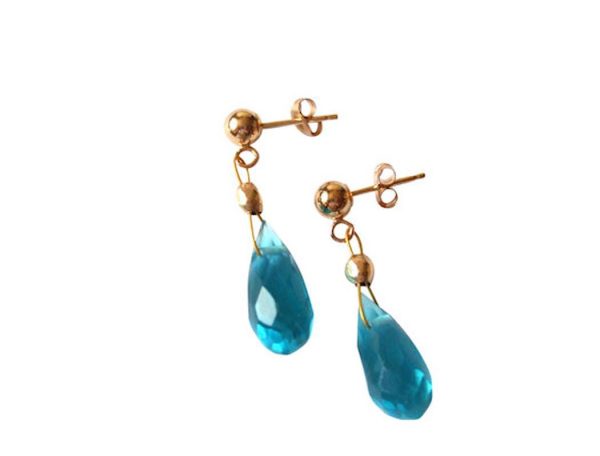 Gemshine - Damen - Ohrringe  - Vergoldet - Aquamarin Quarz - Facettiert - Tropfen - Blau - 2 cm – Bild 5