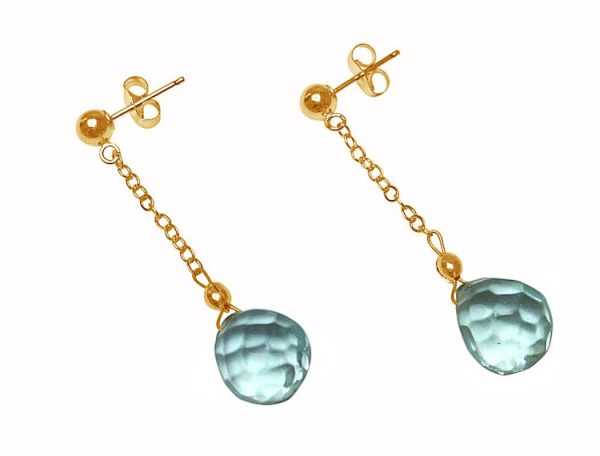 Gemshine - Damen - Ohrringe  - Vergoldet - Aquamarin Quarz - Tropfen - Facettiert - Blau - 3 cm – Bild 3