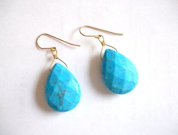 Gemshine - Damen - Ohrringe  - Vergoldet - Türkis - Tropfen - Facettiert - Blau - 2 cm – Bild 5